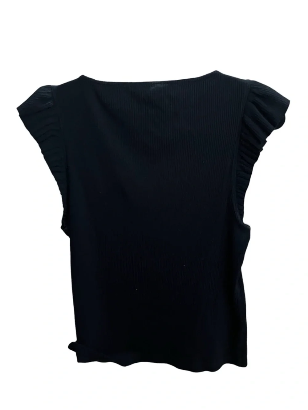 J.Crew Vintage Ribbed Ruffle Short Sleeve Top solid black Large - Picture 3 of 5